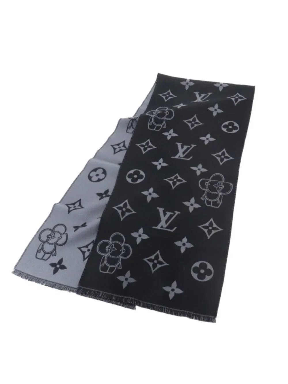 Louis Vuitton Scarf Monogram Vivienne Wool Black Gray Winter